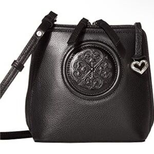 Brighton Ferrara Fina Mini Crossbody Pebble Leather Bag Black Medallion Silver